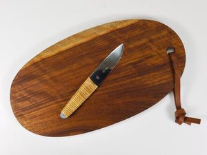 Carl Aubock Big Cutting Board with Amboss Knife, Wicker Handle, Walnut, Leather