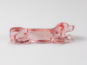 12 French Art Deco Dachshund Basset Hound Knife Rests, Rosé Glass, France, 1930s