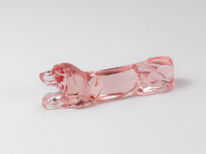 12 French Art Deco Dachshund Basset Hound Knife Rests, Rosé Glass, France, 1930s