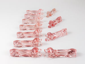 12 French Art Deco Dachshund Basset Hound Knife Rests, Rosé Glass, France, 1930s