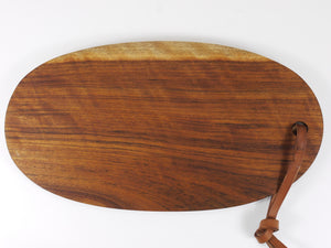 Carl Aubock Big Cutting Board with Amboss Knife, Wicker Handle, Walnut, Leather