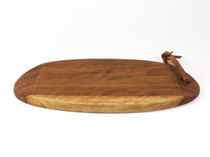 Carl Aubock Big Cutting Board with Amboss Knife, Wicker Handle, Walnut, Leather