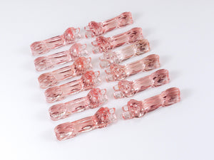 12 French Art Deco Dachshund Basset Hound Knife Rests, Rosé Glass, France, 1930s