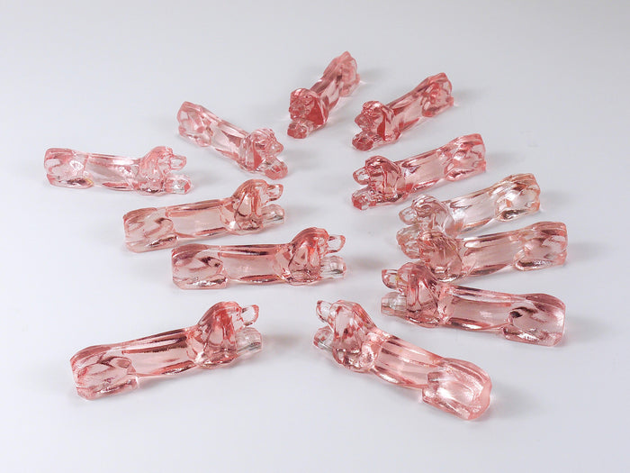 12 French Art Deco Dachshund Basset Hound Knife Rests, Rosé Glass, France, 1930s