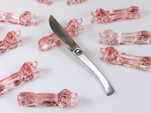 12 French Art Deco Dachshund Basset Hound Knife Rests, Rosé Glass, France, 1930s