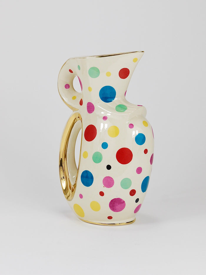 Boch Frères Gold & Polka Dot Decor Mid-Century Pitcher / Jug, Belgium, 1950s