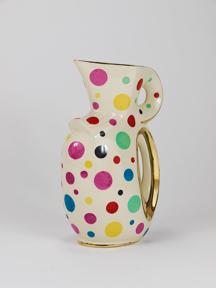 Boch Frères Gold & Polka Dot Decor Mid-Century Pitcher / Jug, Belgium, 1950s