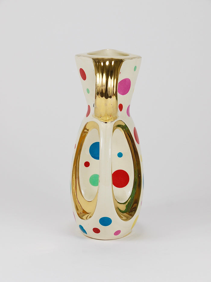 Boch Frères Gold & Polka Dot Decor Mid-Century Pitcher / Jug, Belgium, 1950s