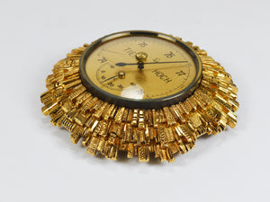 Station météo murale Lufft Sunburst en laiton doré, baromètre et thermomètre, années 1950