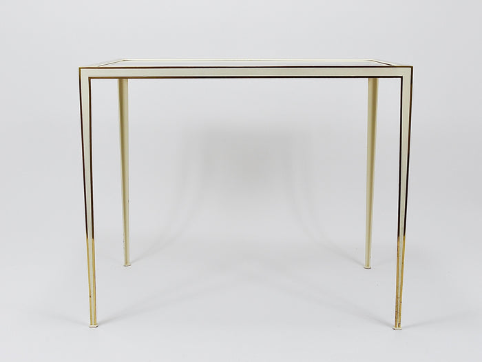 A Pair of Vereinigte Werkstätten Brass & White Mirror Tables, Germany, 1970s