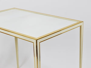 A Pair of Vereinigte Werkstätten Brass & White Mirror Tables, Germany, 1970s