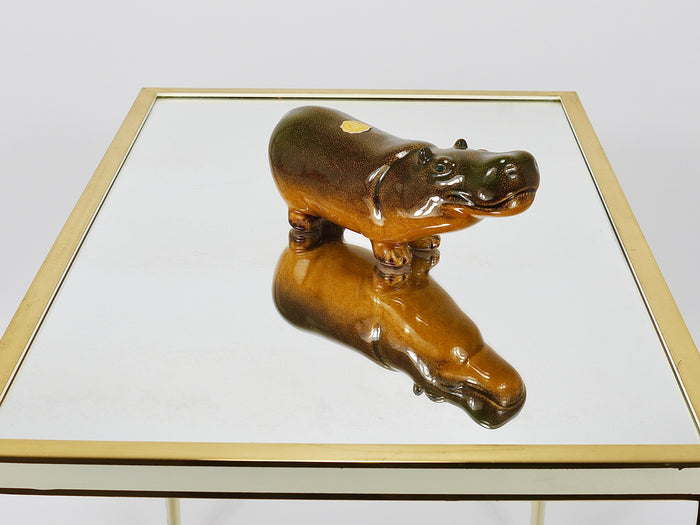A Pair of Vereinigte Werkstätten Brass & White Mirror Tables, Germany, 1970s