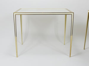 A Pair of Vereinigte Werkstätten Brass & White Mirror Tables, Germany, 1970s