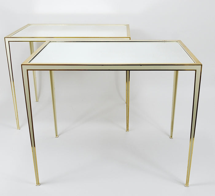 A Pair of Vereinigte Werkstätten Brass & White Mirror Tables, Germany, 1970s