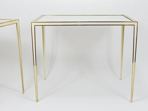 A Pair of Vereinigte Werkstätten Brass & White Mirror Tables, Germany, 1970s