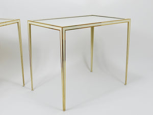 A Pair of Vereinigte Werkstätten Brass & White Mirror Tables, Germany, 1970s
