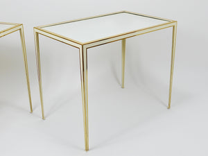A Pair of Vereinigte Werkstätten Brass & White Mirror Tables, Germany, 1970s