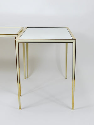 A Pair of Vereinigte Werkstätten Brass & White Mirror Tables, Germany, 1970s