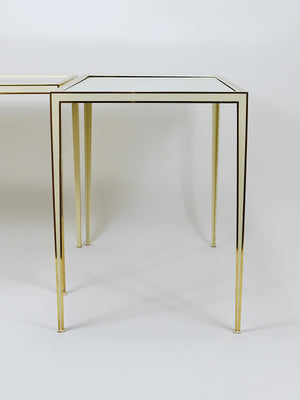 A Pair of Vereinigte Werkstätten Brass & White Mirror Tables, Germany, 1970s