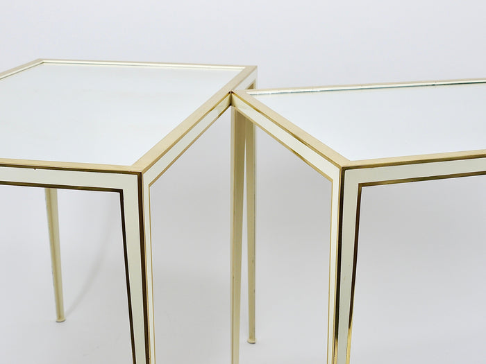 A Pair of Vereinigte Werkstätten Brass & White Mirror Tables, Germany, 1970s