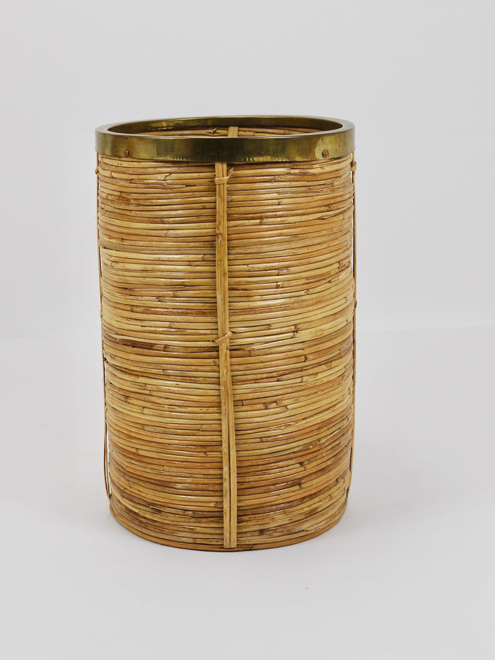 Riviera Style Bamboo & Brass Paper Basket Umbrella Stand, Italy, 1970s