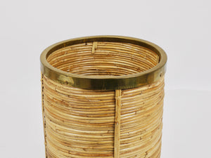 Riviera Style Bamboo & Brass Paper Basket Umbrella Stand, Italy, 1970s