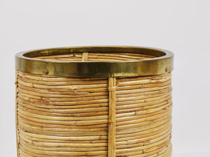Riviera Style Bamboo & Brass Paper Basket Umbrella Stand, Italy, 1970s