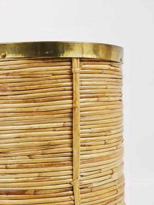 Riviera Style Bamboo & Brass Paper Basket Umbrella Stand, Italy, 1970s