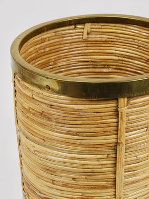 Riviera Style Bamboo & Brass Paper Basket Umbrella Stand, Italy, 1970s