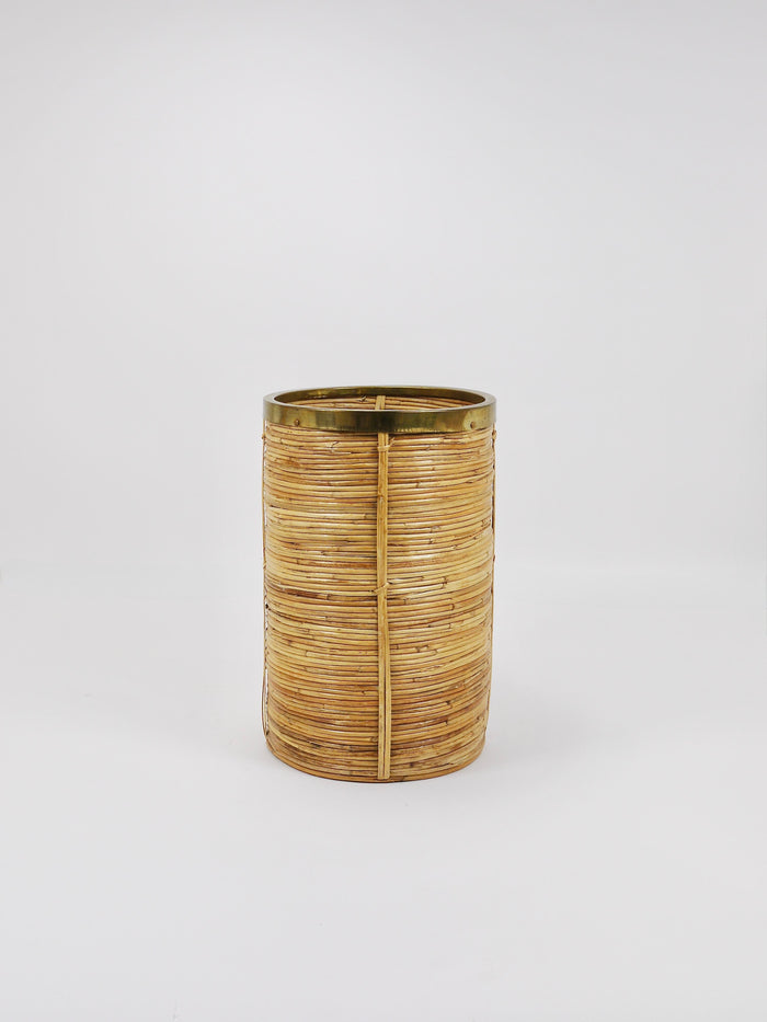 Riviera Style Bamboo & Brass Paper Basket Umbrella Stand, Italy, 1970s