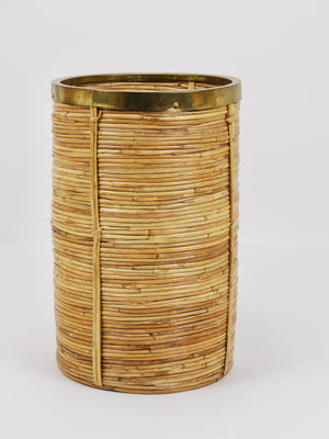 Riviera Style Bamboo & Brass Paper Basket Umbrella Stand, Italy, 1970s