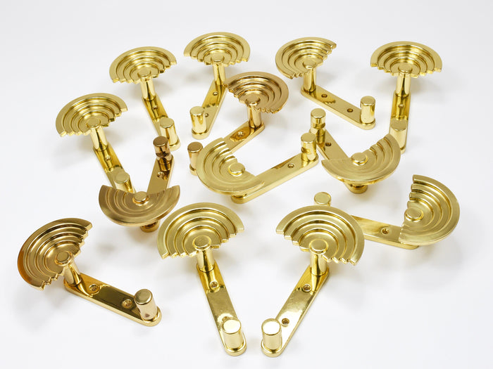 13x Ettore Sottsass Postmodern Brass Wall Coat Hooks, 1985, Valli & Valli Italy