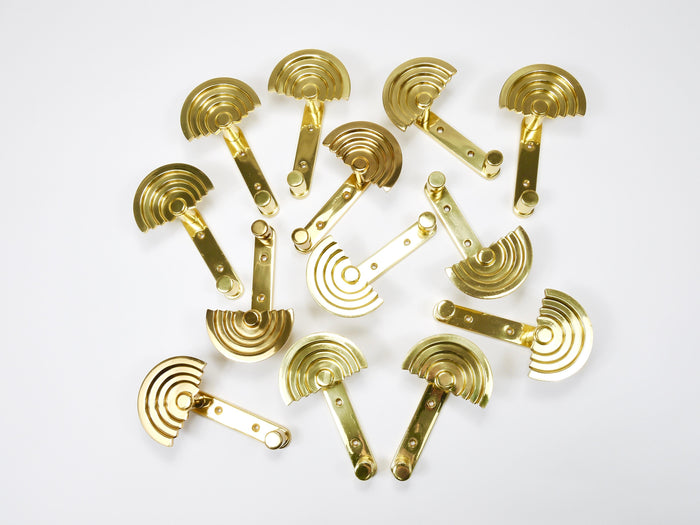 13x Ettore Sottsass Postmodern Brass Wall Coat Hooks, 1985, Valli & Valli Italy