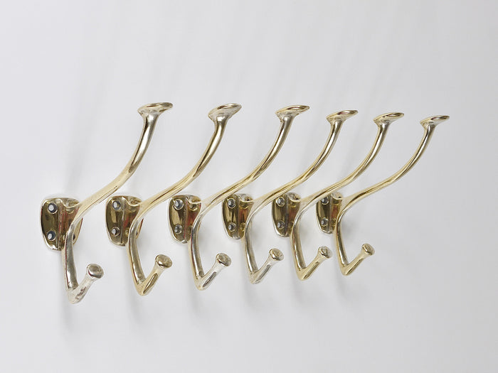 Up to 6 Adolf Loos Art Nouveau Nickel Brass Wall Hooks Café Capua Vienna, 1900s