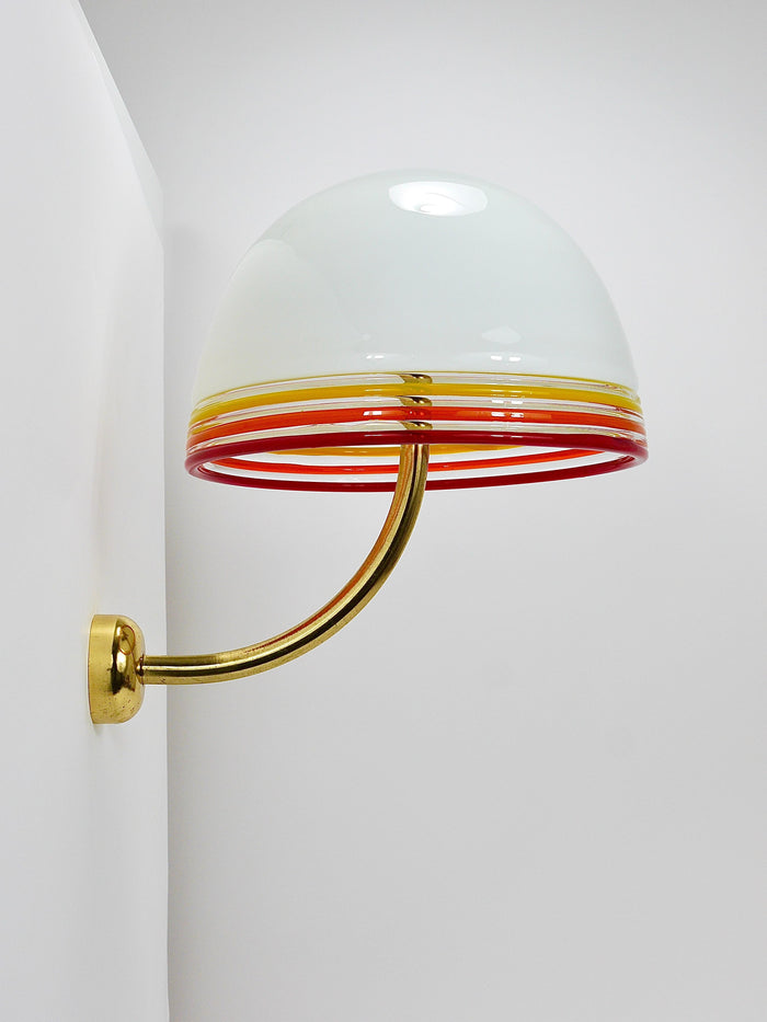 Roberto Pamio Febo Wall Lamps Sconces, Brass, Murano Glass, Leucos, Italy, 1970s