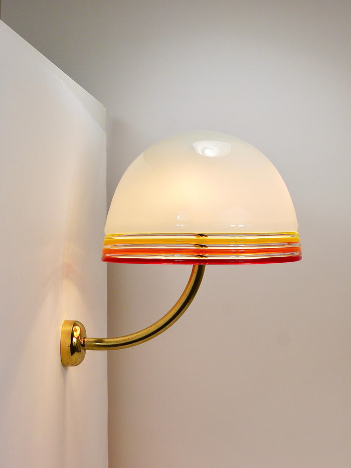 Roberto Pamio Febo Wall Lamps Sconces, Brass, Murano Glass, Leucos, Italy, 1970s