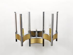 Gaetano Sciolari Zwei große Wandleuchten, Chrom, Messing, Glas, 1970er-Jahre