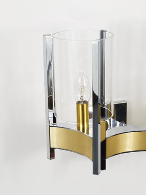 Gaetano Sciolari Zwei große Wandleuchten, Chrom, Messing, Glas, 1970er-Jahre
