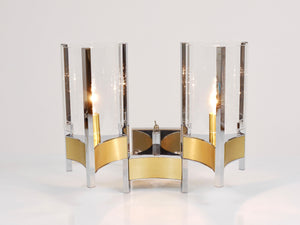 Gaetano Sciolari Zwei große Wandleuchten, Chrom, Messing, Glas, 1970er-Jahre