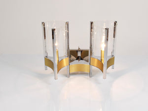 Gaetano Sciolari Zwei große Wandleuchten, Chrom, Messing, Glas, 1970er-Jahre