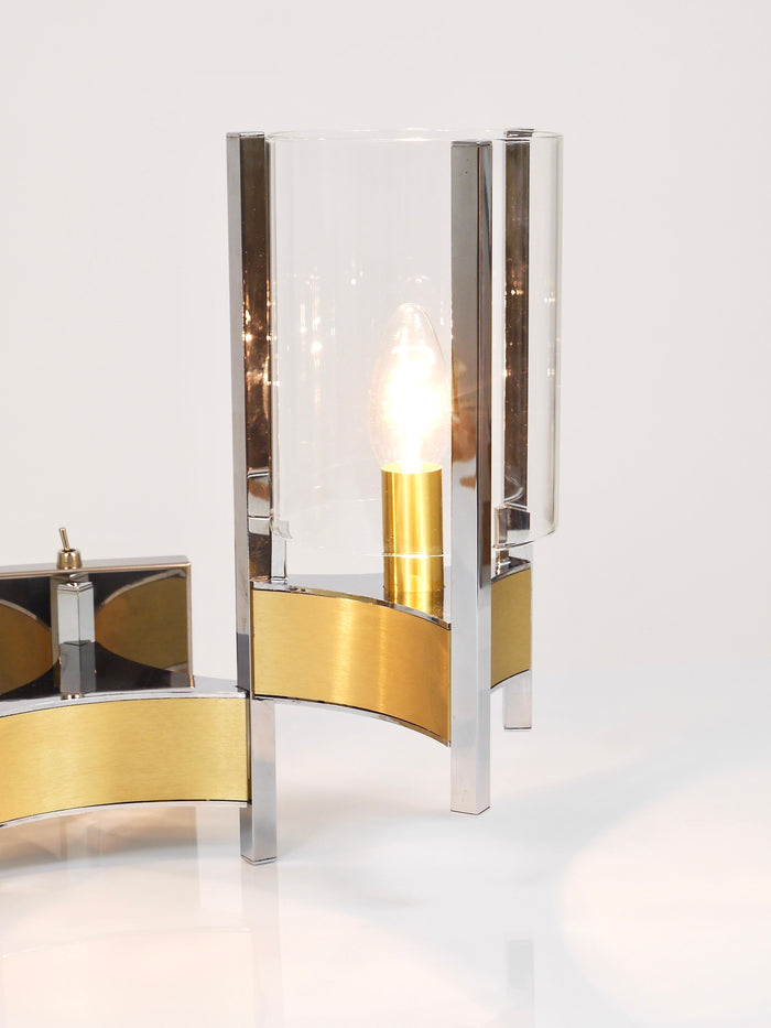 Gaetano Sciolari Pair Large Wall Lights / Sconces, Chrome, Brass, Glass, 1970s
