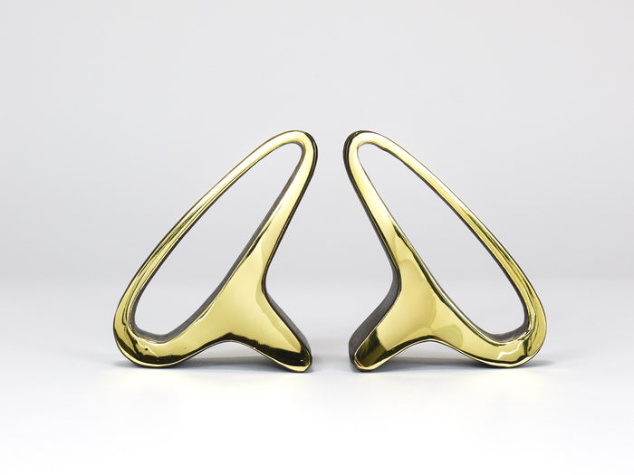 Pair Carl Auböck Mid-Century Earlobes Brass Bookends #3848, Vienna, Austria