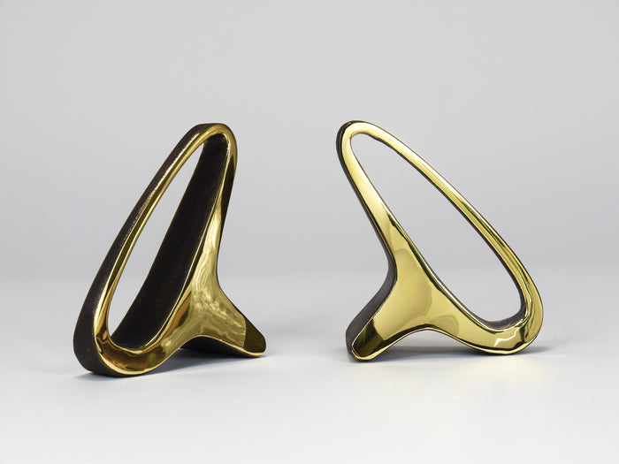 Pair Carl Auböck Mid-Century Earlobes Brass Bookends #3848, Vienna, Austria