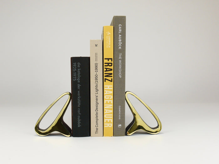 Pair Carl Auböck Mid-Century Earlobes Brass Bookends #3848, Vienna, Austria