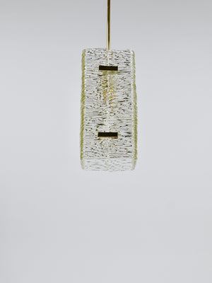Lustre / suspension rectangulaire J.T. Kalmar en verre texturé et laiton, années 1950