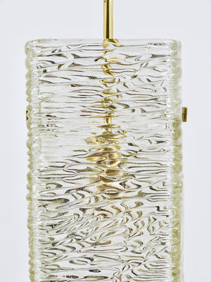Lustre / suspension rectangulaire J.T. Kalmar en verre texturé et laiton, années 1950