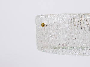 Lustre / suspension J.T. Kalmar ronde en laiton et verre texturé, années 1950