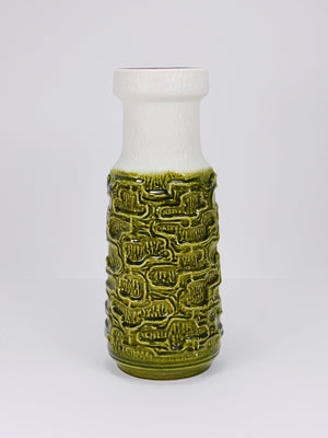 Grand vase de sol brutaliste Op-Art en terracotta vert et blanc, Autriche, années 1970
