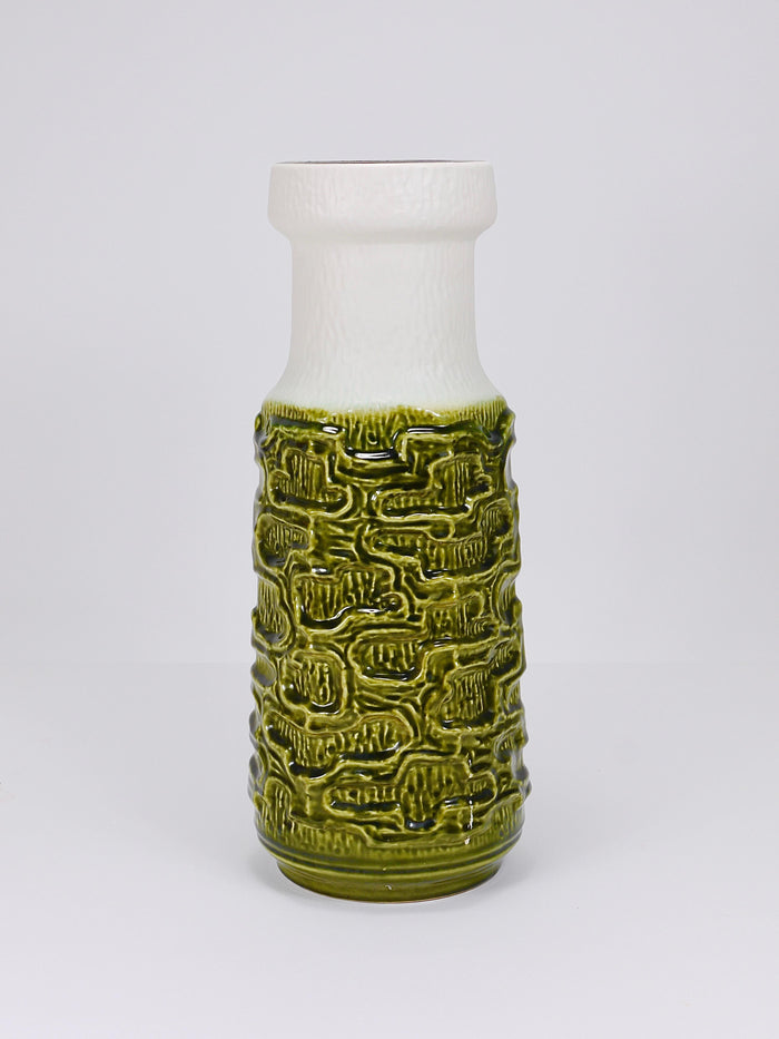 Tall Brutalist Op-Art Green & White Terracotta Floor Vase, Austria, 1970s