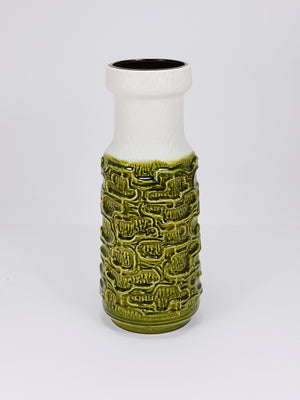 Grand vase de sol brutaliste Op-Art en terracotta vert et blanc, Autriche, années 1970